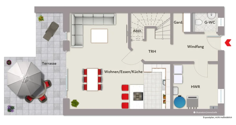 Grundriss Erdgeschoss Reihenmittelhaus - Haus kaufen in Enger - Ihr modernes Neubau-Reihenhaus zum Wohlfühlen in Enger