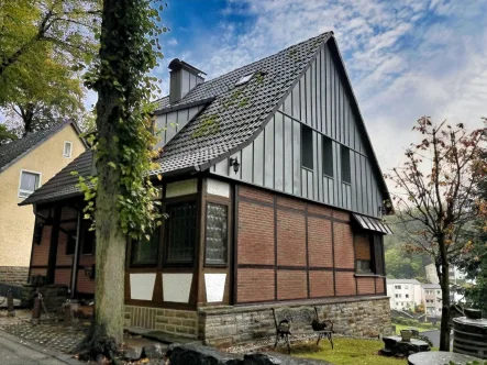 Ansicht von der Straßenseite - Haus kaufen in Iserlohn - Mit herrlichem Blick ins Grüne!