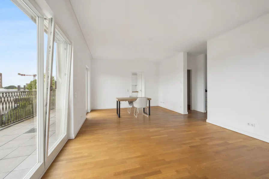 Wohnzimmer Perspektive I - Wohnung kaufen in Düsseldorf - Hochwertigkeit in exklusiver Gated Community