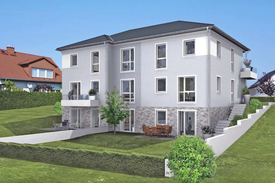 Gartenansicht - Wohnung kaufen in Hiddenhausen - Ihre Neubau-Etagenwohnung an einer ruhigen Sackgasse