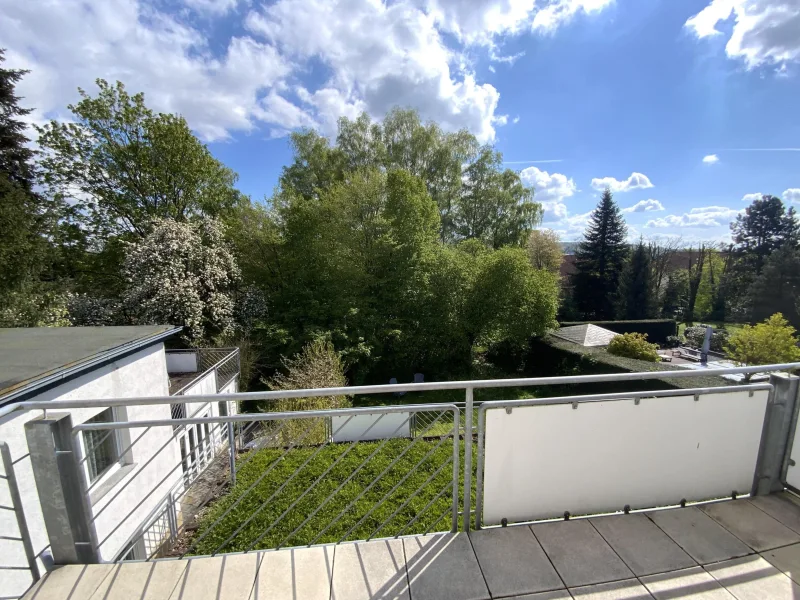 Blick vom Balkon ins Grüne