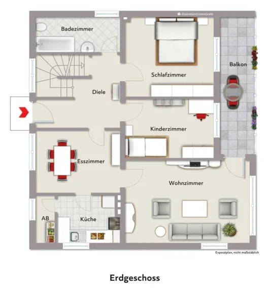 Grundriss EG mit Beispielmöblierung