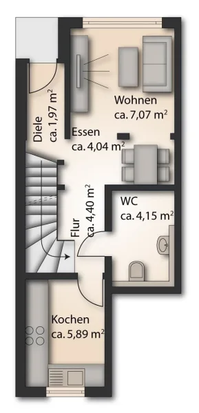 Haus 3a EG mit Möblierungsbeispiel