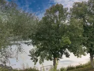 Blick von der Terrasse auf den Weiher