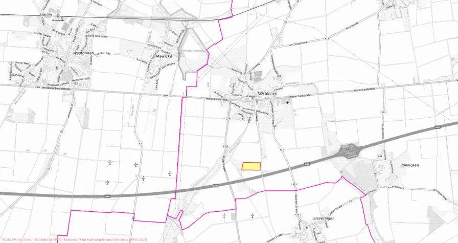 öffentlicher Katasterplan Kreis Soest - Grundstück kaufen in Soest - Ackerfläche in der Nähe von Soest  -  Ostönnen