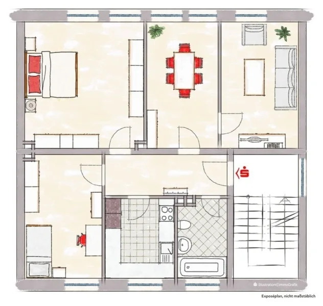 Grundriss - Wohnung kaufen in Recklinghausen - Stadtnahe und sofort verfügbare Eigentumswohnung im 2. Obergeschoss mit Garage und Kellerraum 