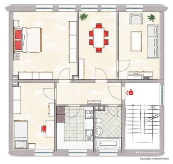 Grundriss - Wohnung kaufen in Recklinghausen - Stadtnahe und sofort verfügbare Eigentumswohnung im 2. Obergeschoss mit Garage und Kellerraum 