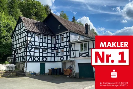 traßenansicht mit Garage - Haus kaufen in Bad Berleburg - Wohnhaus mit Geschichte!