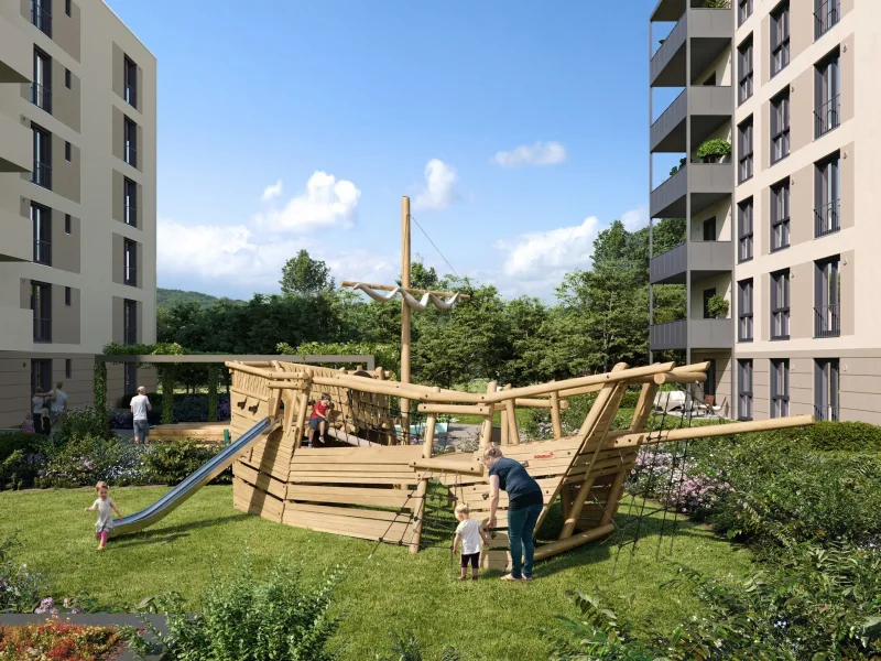 Visualisierung Innenhof - Wohnung kaufen in Rostock - Ihr Zuhause im maritimen Wohnumfeld