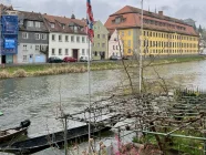 Blick vom Garten(haus) über den Regnitzarm zur Altstadt