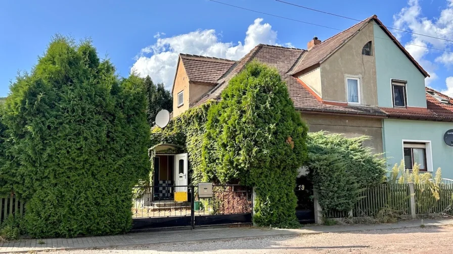 Straßenansicht - Haus kaufen in Halle - Doppelhaushälfte in Kanena mit Garten...