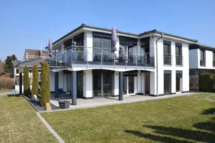 Ansicht Südwest - Haus kaufen in Uhldingen-Mühlhofen - Moderne Architektur, helle Räume, Garten, Carports
