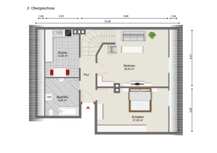 Wohnungsgrundriss - Wohnung mieten in Finsterwalde - 2 1/2-Raum-Wohnung in bester Lage zu ver