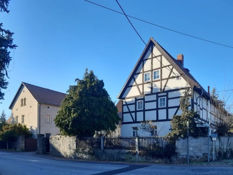 Gesamtansicht mit Einfahrt - Haus kaufen in Klipphausen - Idyllischer Dreiseitenhof nahe Dresden