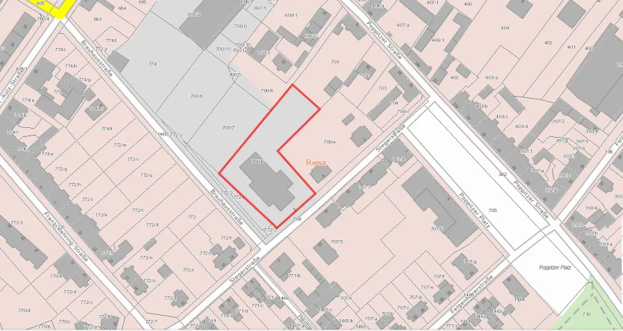 Karte - Grundstück kaufen in Riesa - Bauland 3.490m² in Zentrumslage, teilbar