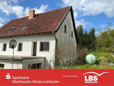 Titelbild - Rückansicht mit Garten und Terrasse - Haus kaufen in Hähnichen - Doppelhaushälfte mit Garten in Hähnichen