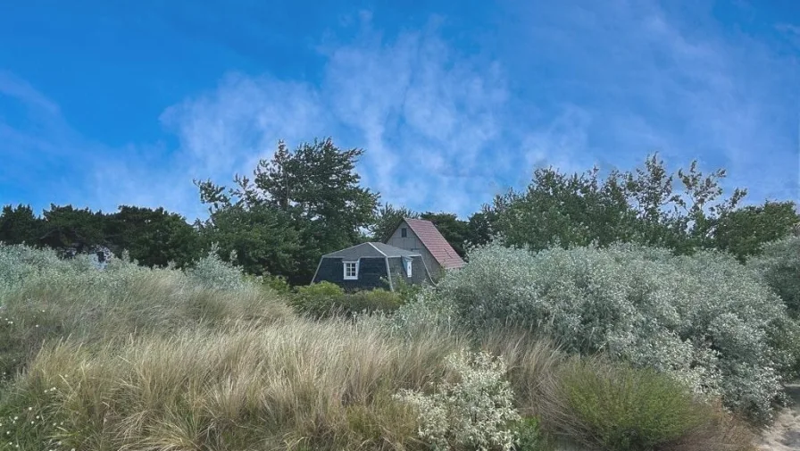 Blick aus der Düne zum Haus