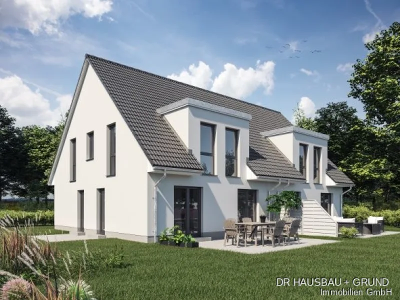 Ausstattungsvariante Putz mit Flachdachgaube - Haus kaufen in Mölln / Waldstadt - Grundstück INKL. hochwertiger Doppelhausplanung in idyllischer Traumlage