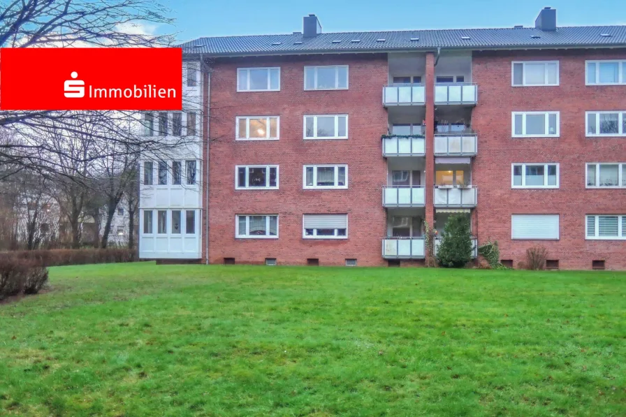 Gartenansicht - Wohnung kaufen in Kiel - Verm. 3-Zi.-ETW mit Balkon nahe Lubinus-Clinicum