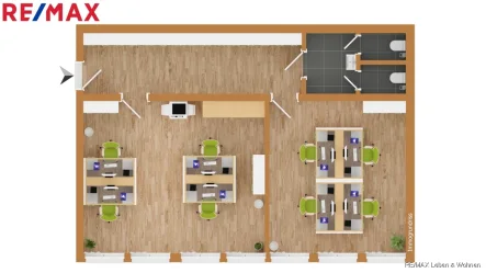 2 Büros rechts fertig - Büro/Praxis mieten in Germering - Moderne Büroflächen 70m²2 Bürozimmer+ Flur / EBK / Toiletten(Klimaanlage/WC/ Lampen) zu vermieten