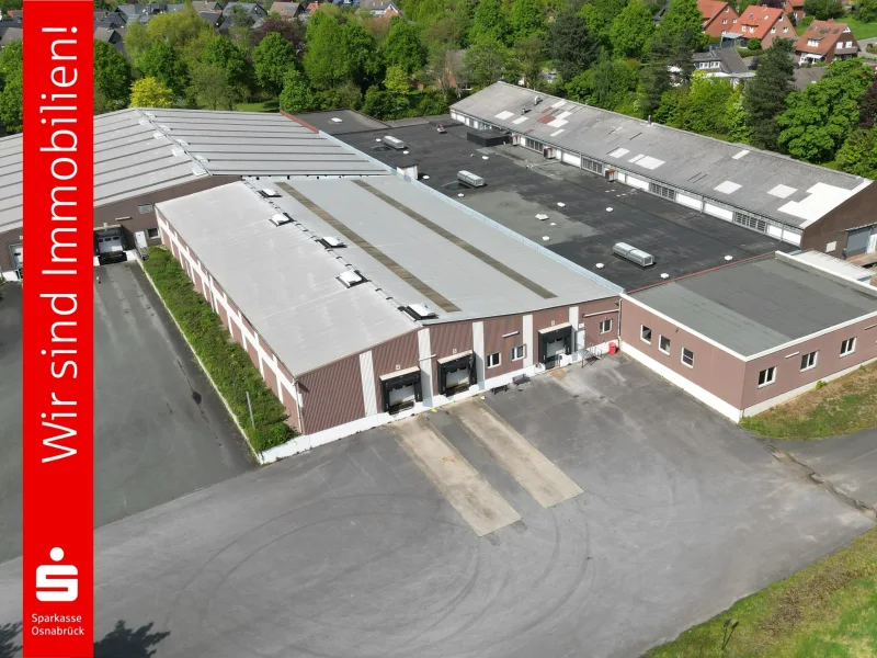 Drohnenaufnahme - Halle/Lager/Produktion mieten in Mettingen - Hallen zu vermieten: Teilflächen von 565 - 9.691m²
