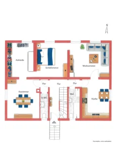 Grundriss EG - Wohnung kaufen in Friedrichsthal - Eigentumswohnung 82m² im EG eines Zweifamilienhaus in Bildstock zu verkaufen -Anliegerstraße-