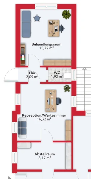 immoGrafik-Exposeplan-35262001701-K1-DINA3 - Büro/Praxis mieten in Dillingen/Saar - Dillingen: 3 frisch renovierte, helle Praxis-, Therapie- oder Büroräume, bis zu 4 Stellplätze