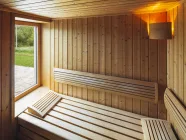 Sauna Blick auf untere Terrasse