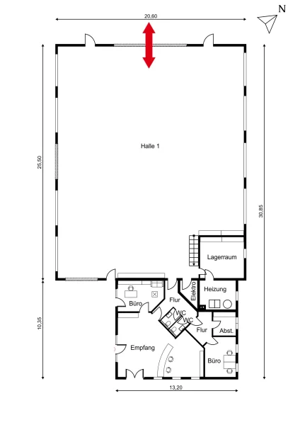 Halle 1 mit Empfangsbereich