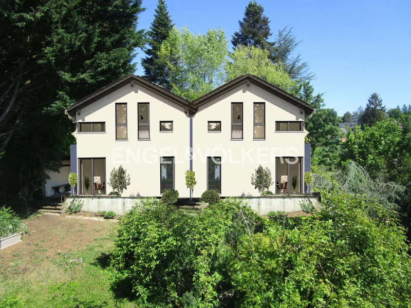 Vorschau mit Doppelhaushälften - Grundstück kaufen in Tübingen - Exklusives Grundstück mit schöner Aussicht in bester Halbhöhenlage • Garage und großer Garten