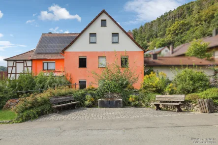 Aussenansicht mit Brunnen - Haus kaufen in Vorra - Großzügiges Haus in idyllischer, ruhiger Lage