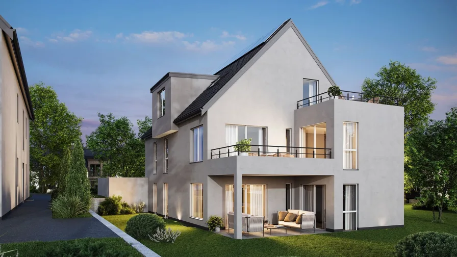 Haus 1 Ansicht Abend - Wohnung kaufen in Schwandorf - Massivholz  -Gut für Mensch und Natur