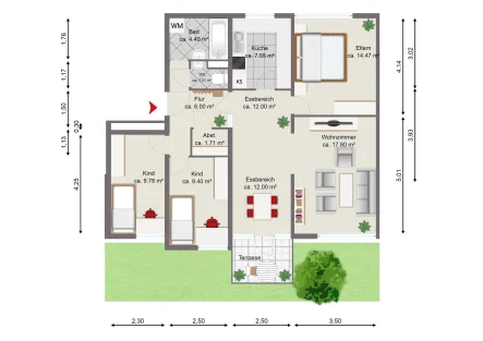 Grundriss - Wohnung kaufen in Nürnberg - Gemütliche und helle 4-Zimmer-Wohnung mit Terrasse und Garage!