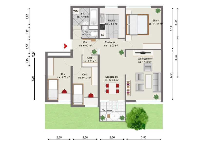 Grundriss - Wohnung kaufen in Nürnberg - Gemütliche und helle 4-Zimmer-Wohnung mit Terrasse und Garage!
