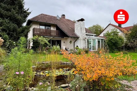 Südansicht mit Garten - Haus kaufen in Rückersdorf - Einfamilienhaus in Rückersorf