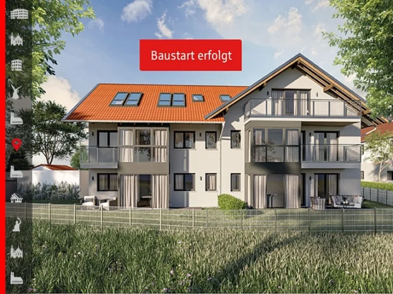 Außenansicht West - Wohnung kaufen in Sauerlach - Fernwärme-Anschluss: Neubauwohnung mit Fertigstellung 12.2024