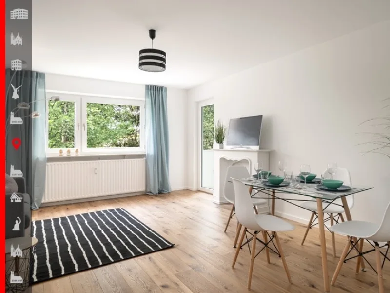 Wohnzimmer - Wohnung kaufen in Unterhaching - Neuwertige 3-Zimmer-Wohnung mit gehobener Ausstattung in ruhiger Wohnlage