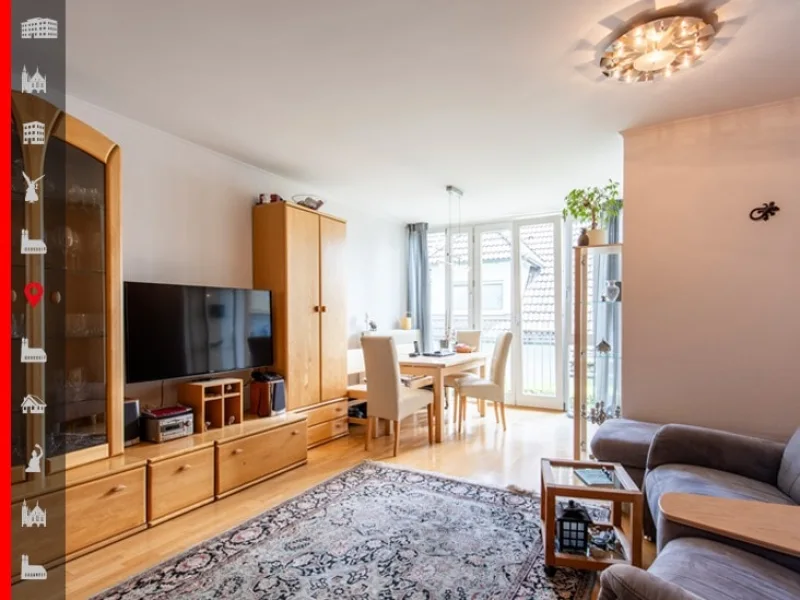 Wohn-/ Essbereich - Wohnung kaufen in München - Sofort bezugsfrei! Traumhafte 3-Zimmer-Dachterrassen-Maisonette in ökologischem Wohnhaus