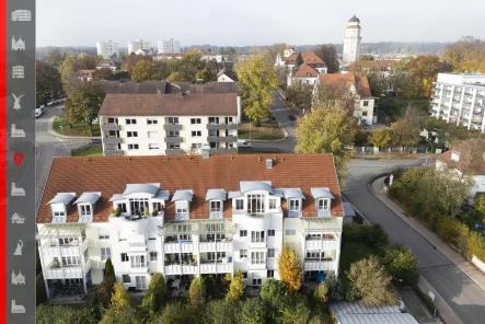 Außenansicht - Wohnung kaufen in Freising - Bezugsfreie 3-Zi-Dachterrassenwohnung mit tollem Ausblick, Lift, 2,50 m Deckenhöhe und TG-Stellplatz