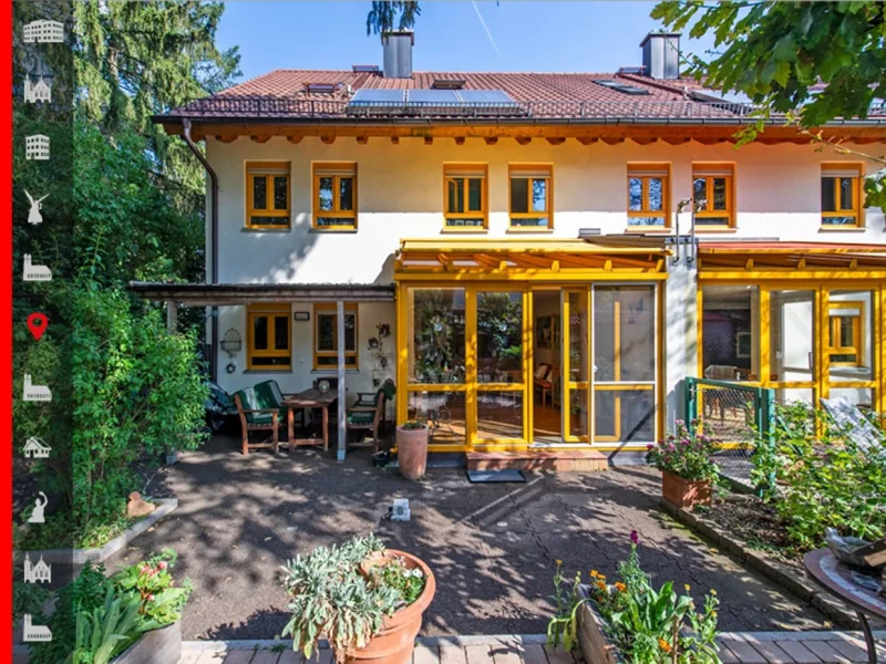 Gartenansicht - Haus kaufen in München - Ideal für große Familien: Mehrgenerationen-Eckhaus am Englischen Garten