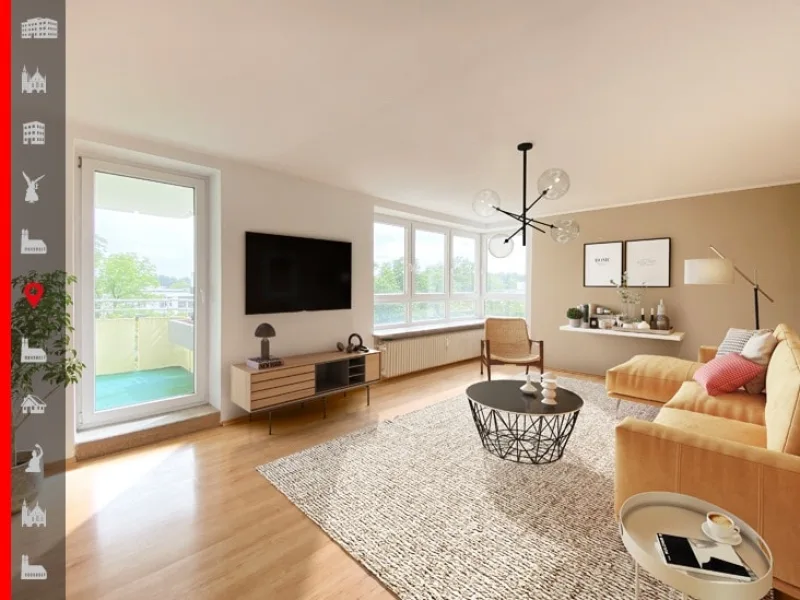 Wohnzimmer Visualisierung - Wohnung kaufen in Haar - Ideal geschnittene 3,5-Zimmer-Wohnung - perfekt für Familien, WGs und Kapitalanleger