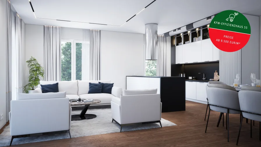 Innenansicht Visualisierung - Wohnung kaufen in München - Sehr große 2-Zimmer-Wohnung im 1. OG mit 2 Balkonen