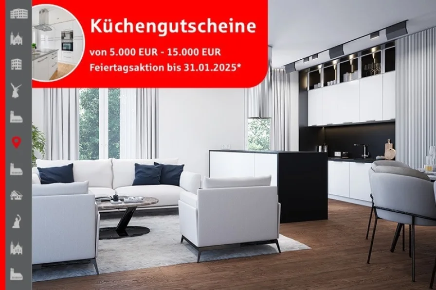 Wohnbereich Visualisierung - Wohnung kaufen in München - Dachgeschoss-Wohnung mit 2-Zimmern und vielen Dachflächenfenstern