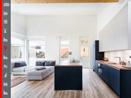 Offener Wohnbereich mit Küche - Wohnung kaufen in Schwabmünchen - Traum vom Wohnen bei München! Exklusives Penthouse mit Dachterrasse + Weitblick im KfW55-Standard