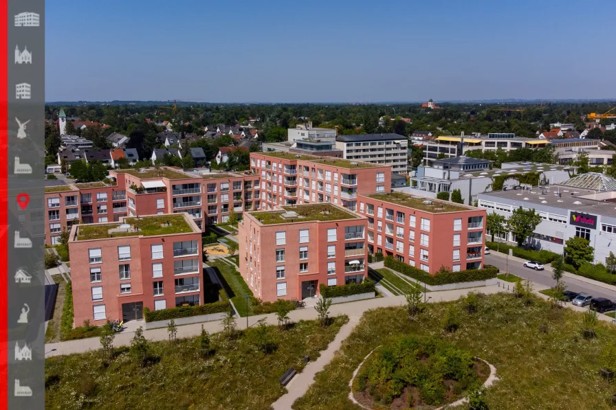 Drohnenansicht - Wohnung kaufen in München - Lichtdurchflutete, moderne 2-Zimmer-Wohnung mit Loggia