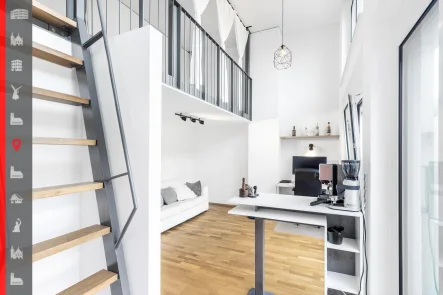 Wohnbereich - Wohnung kaufen in München - Exklusives Galerie-Apartment mit Dachterrasse im Studentenwohnheim Studiosus 3!