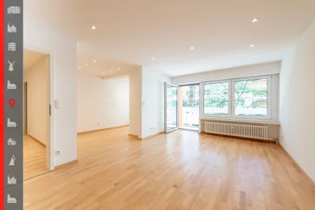 Wohnbereich - Wohnung kaufen in München - Exklusive 3-Zimmer-Wohnung mit Balkon nahe den Pasing Arcaden zum Sofortbezug 