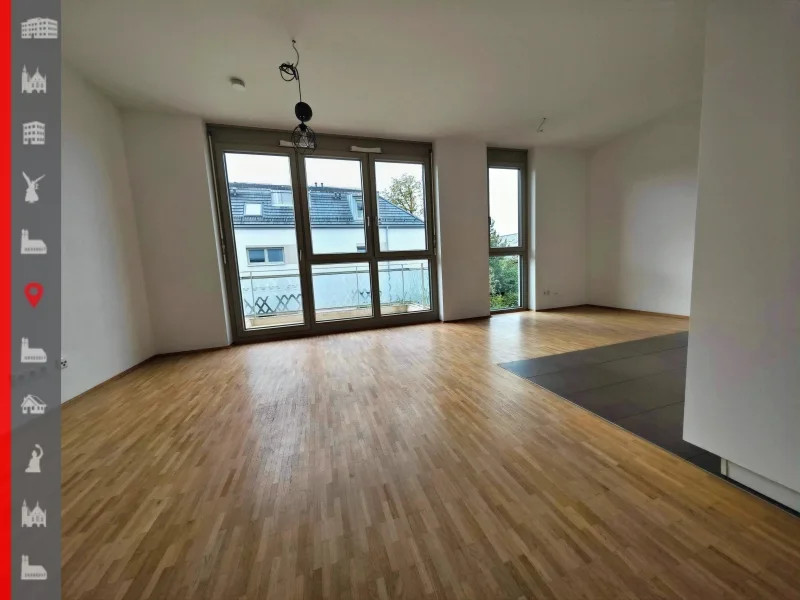 Wohnzimmer und Küche - Wohnung mieten in München - Hochwertig & modern! Barrierefreie 3-Zimmer-Wohnung mit Balkon