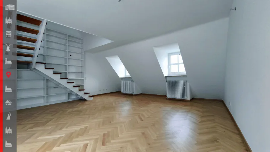 Wohn-/ Essbereich - Wohnung mieten in München - Einzigartiges Wohnerlebnis! Maisonette-Wohnung mit Blick auf das Rathaus