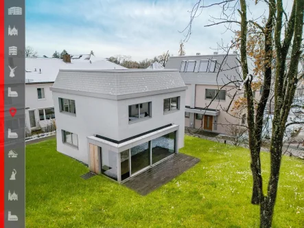 Drohnenansicht - Haus kaufen in Neubiberg - Außergewöhnlich und modern - exklusives Einfamilienhaus mit Dachgarten in Toplage!